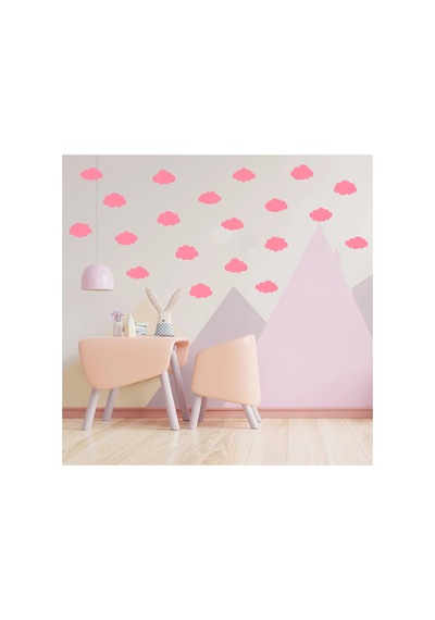 9cm Ebadında Farklı Şekillerde Bulut Duvar Sticker Seti - 52 Adet Bebe Pembe