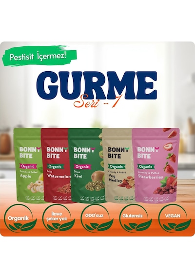 Kurutulmuş Organik Elma, Karpuz, Kivi, Sebze & Çilek 5'li Paketi Gurme Serisi 1 Diğer