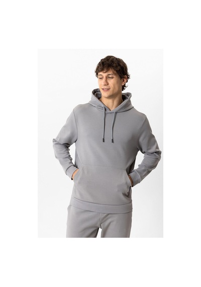 Backandbond Gri Regular Fit Pamuklu Kapüşonlu Kanguru Sweatshirt