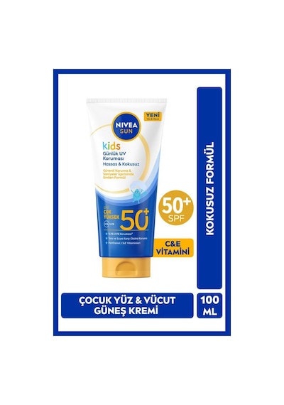 Sun Spf50+çocuklar İçin Çok Yüksek Güneş Korumalı Yüz,vücut Güneş Kremi 100 Ml,kokusuz,e,c Vitamini