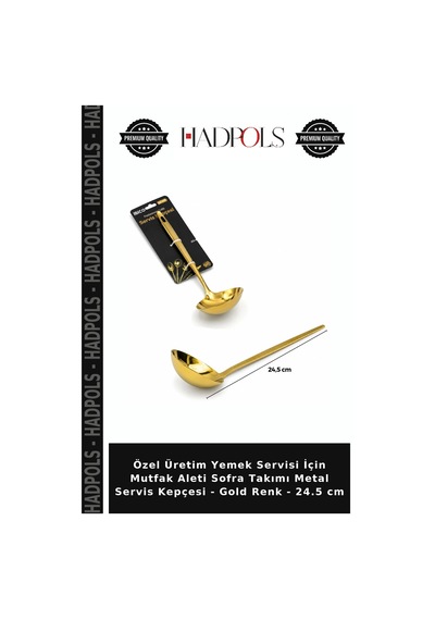 Özel Üretim Yemek Servisi İçin Mutfak Aleti Sofra Takımı Metal Servis Kepçesi - Gold Renk - 24.5 Cm