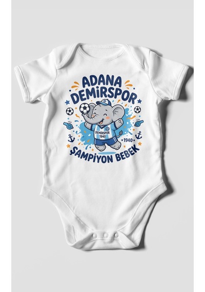 Morivokids Adana Demirspor Temalı Kısa Kollu Bebek Body %100 Pamuk Beyaz