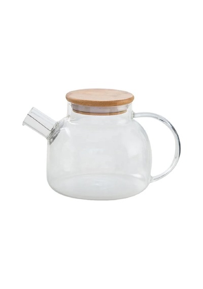 Borosilikat Cam Demlik Bambu Kapak Bitki Demliği 1 Litre 9667 Şeffaf