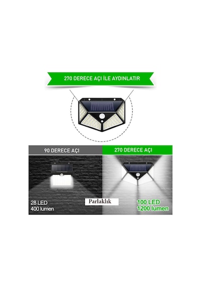 Güneş Enerjili Solar Bahçe Lambası Hareket Sensörlü 100 Led