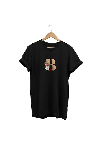 Widi B Çiçek Baskılı Siyah T-shirt Siyah
