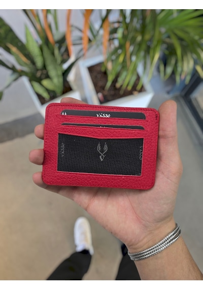 Visso 8600 Hakiki Deri Kartlık Erkek & Kadın Çanta Kırmızı Gutty