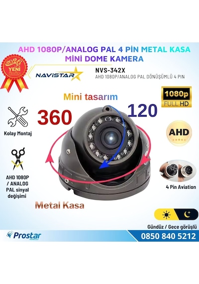 Metal Kasa Ahd 1080p/analog Pal Mini Dome Araç Kamerası 4 Pin Aviation