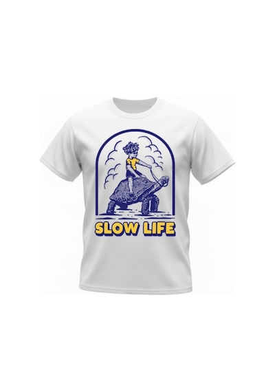 Urbantrendstore Unisex Slow Life Kaplumbağa Oversize Fit Rahat Geniş Salaş T-shirt Günlük Tişört Beyaz