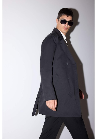Defacto Slim Fit Dar Kesim Kemerli Düğmeli Trençkot D5528ax25aubk27 Siyah