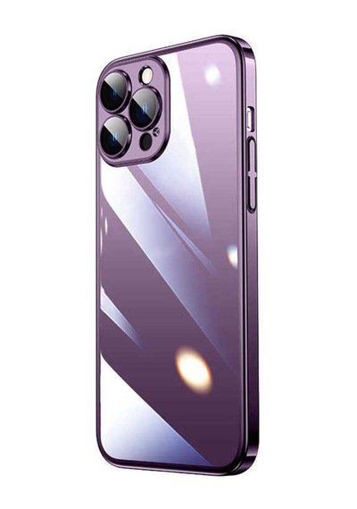 Apple Uyumlu iPhone 14 Pro Max Kılıf Sert Pc Renkli Çerçeveli Riksos Kapak Derin Mor