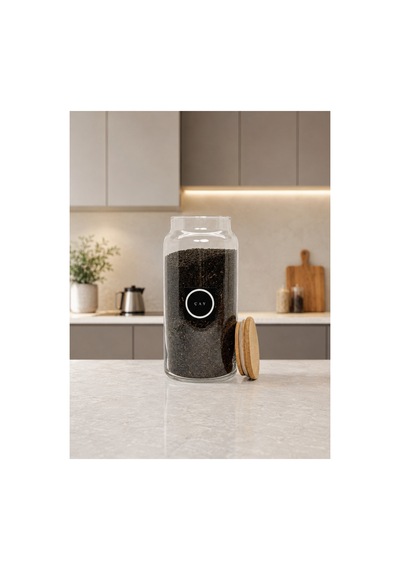Ahşap Vakum Kapaklı Cam Saklama Kavanozu 1400 Ml Çay Etiketi Hediyeli Çok Renkli