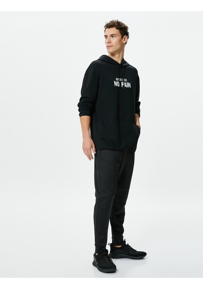 Koton Oversize Hoodie Kanguru Cepli Slogan Baskılı Uzun Kollu Siyah 4wam70046nk Siyah