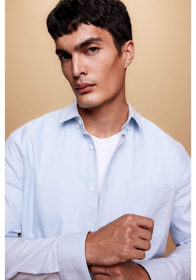Defacto Regular Fit PoloYaka Oxford Cepli Uzun Kollu Basic Düz Gömlek A8028AX23AUBE723 Mavi