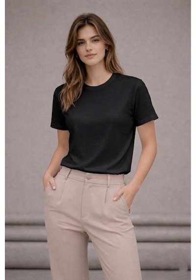 Bürke 2'li Erkek/Unisex Siyah Renk %100 Pamuk Bisiklet Yaka Basic Tişört