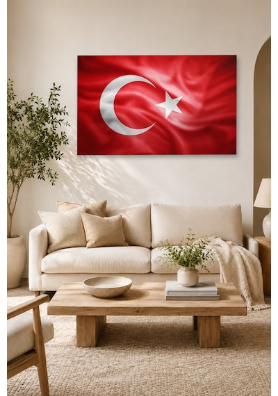 Tam Renk Türk Bayrağı Dekoratif Kanvas Duvar Tablosu Çok Renkli