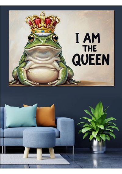 I Am The Queen Kurbağa Dekoratif Kanvas - Mdf Ahşap Tablo