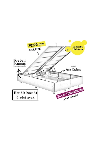 Nironyatak Niron Silver Yatak Baza Başlık Seti 150X200 Çift Kişilik Full Ort
