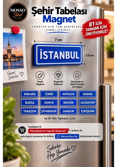 Magnet Şehir Tabelası Magnet Buz Dolabı Süsü Tabela Magnet