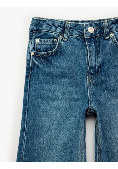 Koton Pamuklu Cepli Geniş Paça Denim Pantolon Orta İndigo 6skg40090ad İndigo