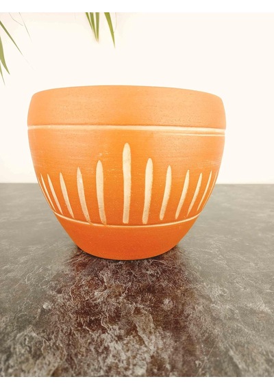 Bitki Tasarımı Ev Dekorasyon Dik Çizgi Desenli Terrakota Toprak Saksı Saksılık Salon Çiçeklik - 15 Cm Belirtilmemis