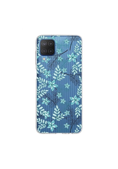 Samsung Galaxy Uyumlu M12 Kapak Floral Su Yeşili Tasarımlı Şeffaf Silikon Kılıf