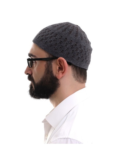 Füme Kahve Hasır Desen Kışlık Kadife Namaz Takkesi Kahverengi