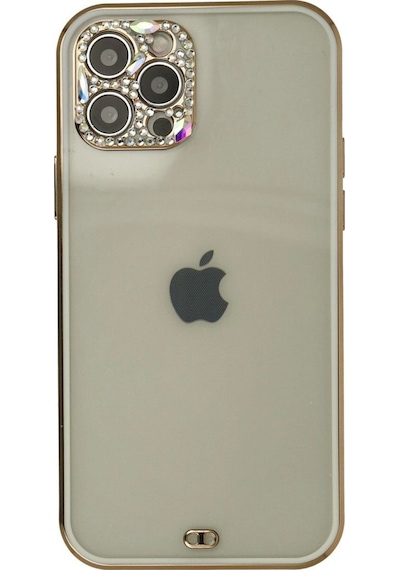 Apple iPhone Uyumlu-  12 Pro Max Kılıf Liva Taşlı Silikon - Beyaz Çok Renkli