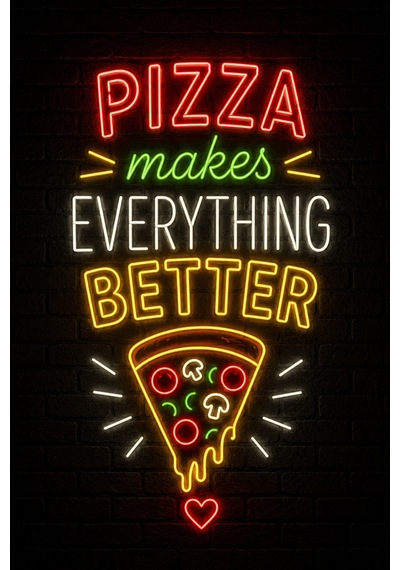 Neon Pizza Duvar Tablosu Mdf Baskı Mutfak Restoran Kafe Dekor 20x30 Cm