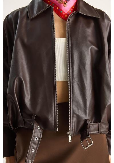 Shade Kadın Oversize Tokalı Deri Ceket 3137 60284058 - Kahve