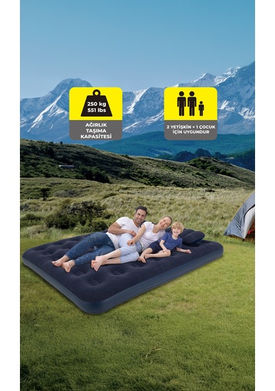 Terravıta Queen Size Şişme Yatakseti 203 x 152 x 22 CM Pompa Ve Yastıklı 250 KG Lacivert