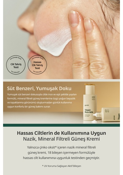 Mineral Filtreli, Nemli Bitişli Güneş Kremi Goodal Vegan Rice Milk Moisturizing Sun Cream Spf50+