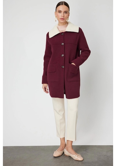 On Fashion Büyük Yakalı Düğmeli Kadın Bordo Hırka 63909 Bordo