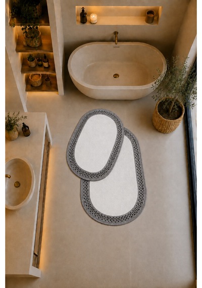 El Yapımı Bohem Banyo Paspası 2'li Pelüş Kaymaz Jel Taban 40x60 Cm Ve 60x100 Cm Çok Renkli