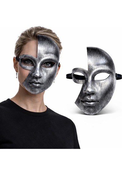 Antik Efektli Gümüş Yarım Yüz Plastik Parti Maskesi 5691 "