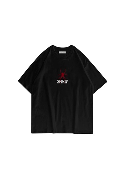 Startmore Spirit Örümcek Ön Arka Baskılı Pamuk Oversize Bisiklet Yaka Siyah