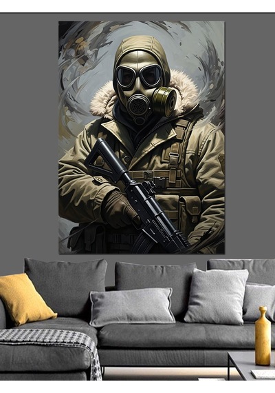 Karda Duran Asker Maskeli Dekoratif Kanvas - Mdf Ahşap Tablo