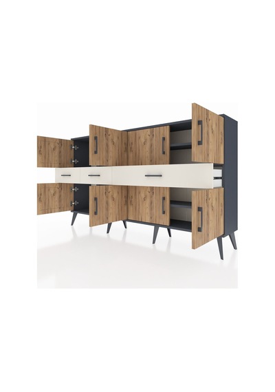Arges Konsol 5 Raflı 3 Çekmeceli 8 Kapaklı 176x30x99 Antrasit-çam/aytaşı Atlas Çam/aytası - Antrasıt