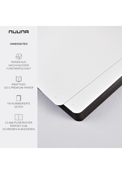 Not Defteri A5+ Nightflight L Light Berlin Gümüş Noktalı 3,5 Mm Nokta Bölmeli 176 Numaralı Sayfa 120 G Premium Kağıt Deri Siyah Sürdürülebilir Üretim