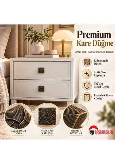 Haskan Gül Düğme Kulp Antik Sarı