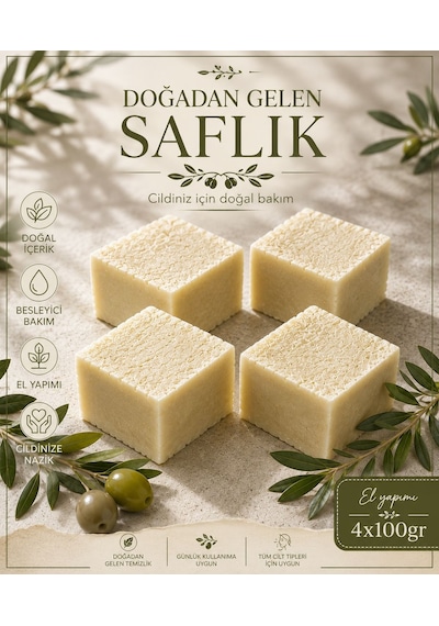 Doğal El Yapımı Zeytinyağ Özlü Katı Sabun 4 X 100 Gr Diğer