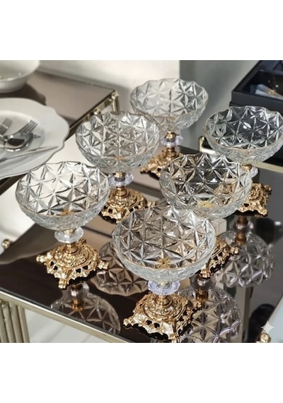 Paşabahçe Estrella Ayaklı Kase 6 Lı Set Cam Sunumluk, Tatlı, Dondurmalık & Çerezlik beyaz