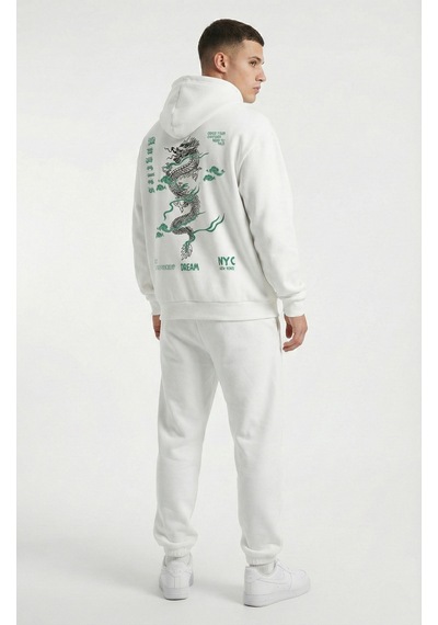 Nevermind Unisex Oversize Hoodie Detaylı Grafik Figür Baskılı Beyaz