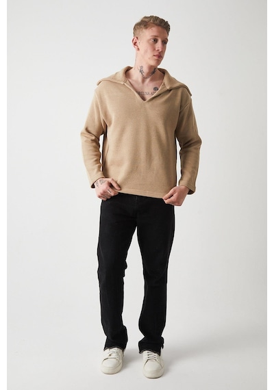 R-5850 Yaka Detaylı Örme Sweat Vizon
