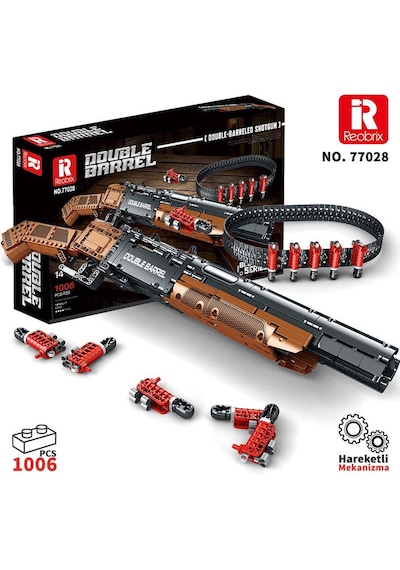 Reobrix 77028 Çift Namlu Av Tüfeği Yaratıcı Yapı Blok Seti Building Blocks Double-barreled Shotgun - 1006 Parça