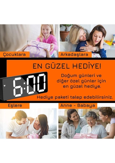Ayrex Upway Hd Led Ekranlı Aynalı Tarih Termometre Alarm Hediyelik Dijital Masa Saati Diğer