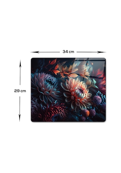 Cam Kesme Tablası - Cam Kesme Tahtası Dark Flowers 29cm X 34c
