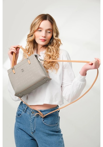 Just Polo 5 Bölmeli Şık El & Omuz Çantası Shoulder Bag Ebat : 22 X 25 Cm Gri - Camel