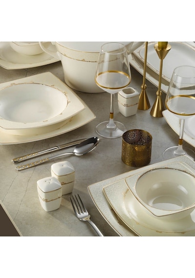 Kütahya Porselen Bone Mare 62 Parça 1137421 Desenli Yemek Takımı