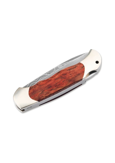 Böker Manufaktur Optima Burl Birch Bloody Orange Damast Kamp Çakı Kahverengi