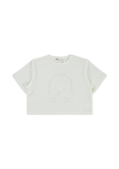 Civil Girls Flamingo Baskılı 10-13 Yaş Tişört - Ekru